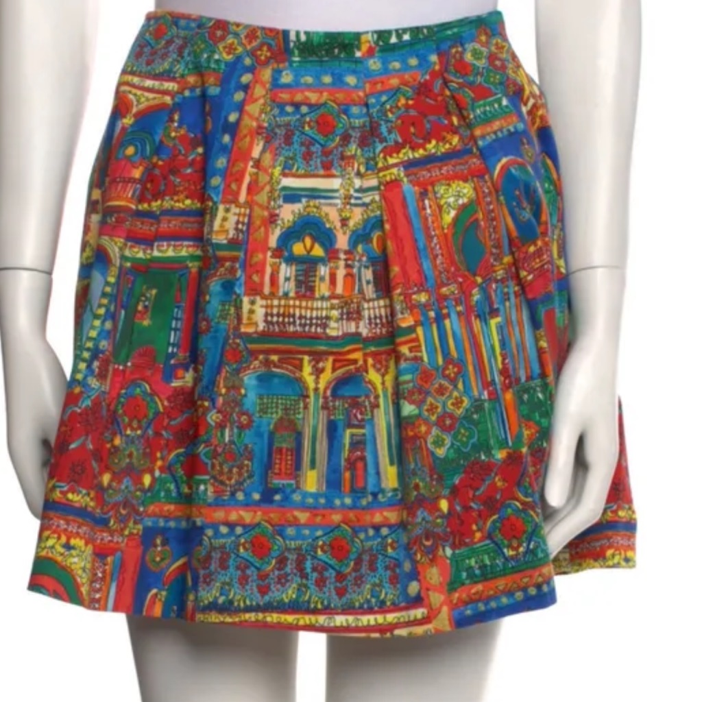 Alice + Olivia Red And Blue Mini Skater Skirt